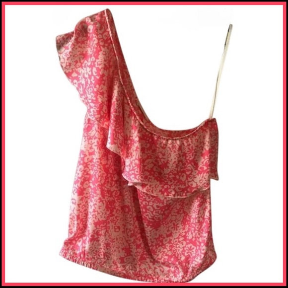 Worn 1x AMERICAN EAGLE O Coral One-Shoulder Blouse - Picture 3 of 3